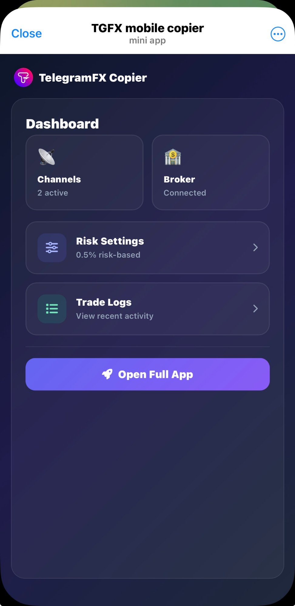 TGFX Mini App Dashboard